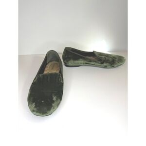Birdies Starling Olive Green Velvet Loafers Smoking Flats 7.5 Green Swanky Chic